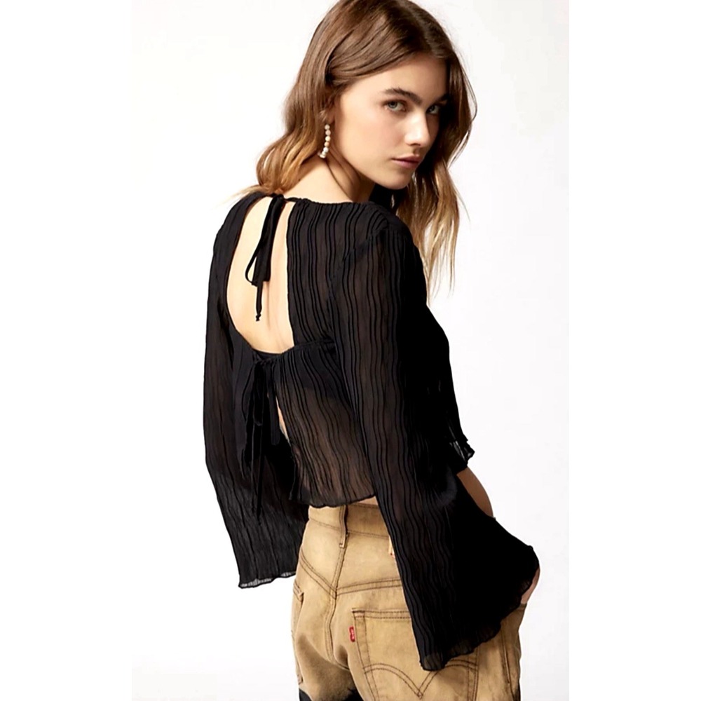 Urban Outfitters Boho Chic Sheer Crop Top XS Black Back Ties Whimsigoth Romantic